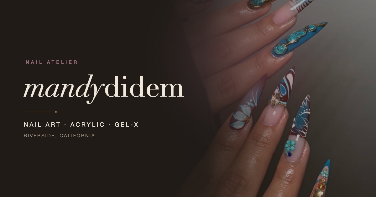 Share card for mandydidem: the wordmark beside a close up of nail art