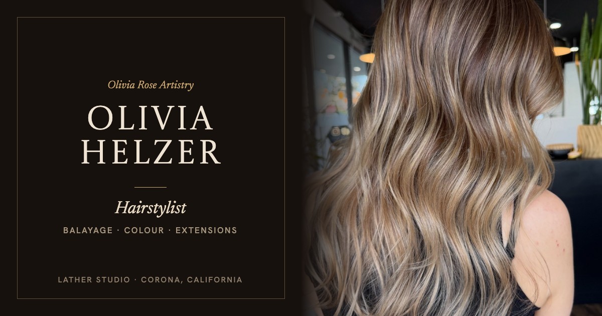 Share card for Olivia Rose Artistry: the wordmark beside a finished balayage