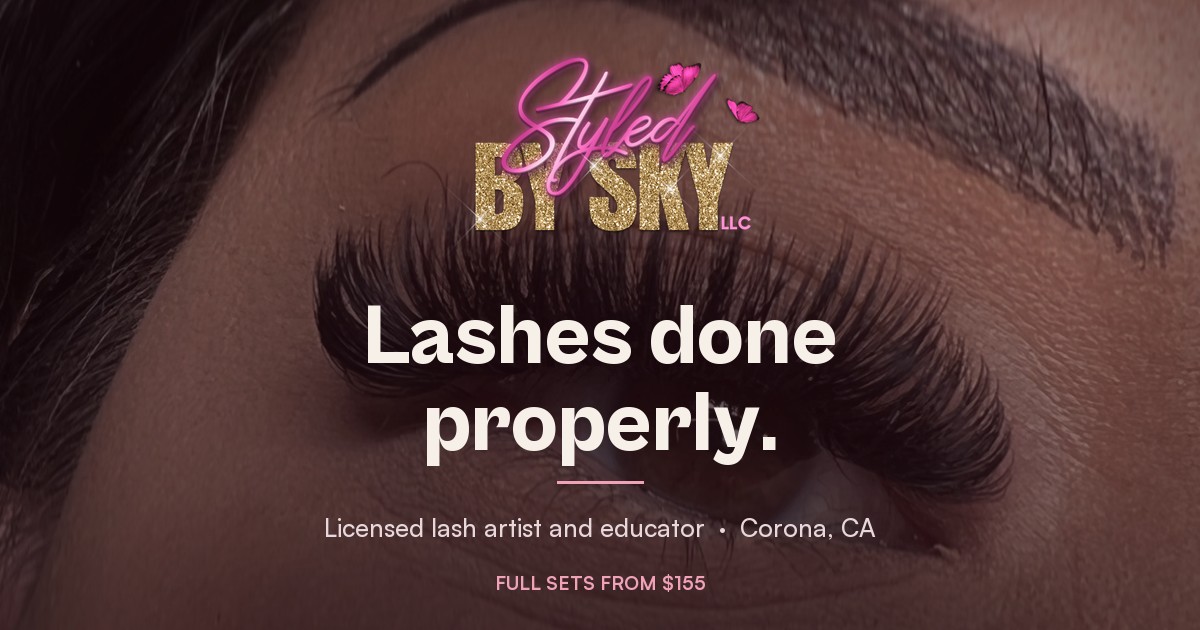 Share card for Styled by Sky: the studio logo over a close up of a finished lash set, with the line Lashes done properly